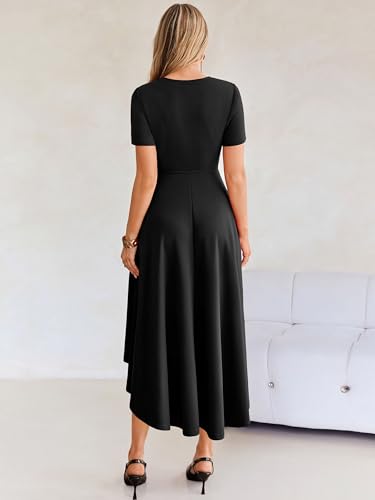 Simplee Womens Midi Formal Wedding Guest Dresses Dressy 2026 Elegant Summer Spring Crewneck Short Sleeve Classy Business Casual Long Maxi Cocktail A Line Dress Black M — view 4