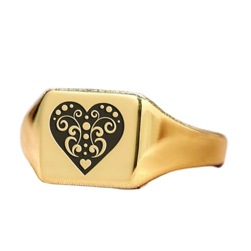 Bague cœur poker carrée en argent 925 doré à l'or fin style vintage chevalière fait main