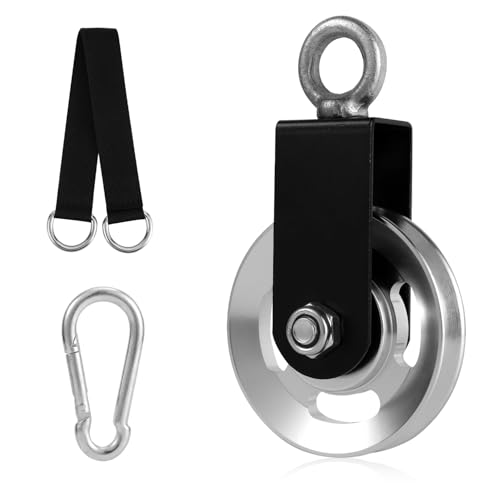 NQEUEPN Cable Pulley Wheel, Weight Pulley with Hanging Straps & Carabiner Silent Gym Exercise Machine Attachments Replacement Parts Accessories for Straight LAT Pulldown Bar
