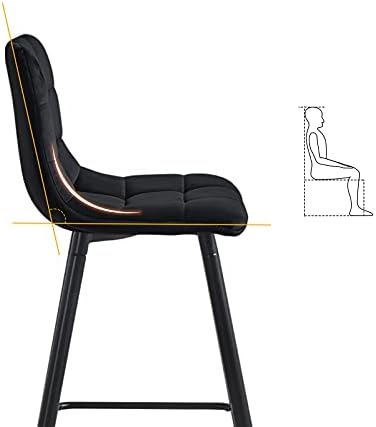 OFCASA Bar Stools Set of 2 Black Velvet Upholstered Bar Stools Square Pattern Backrest Breakfast Kitchen Bar Chairs for Home Kitchen Bar 65cm Height