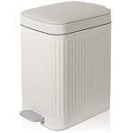 rejomiik Small Bathroom Trash Can with Lid Slim Soft Close Garbage Can Step Wastebasket Container Trash Bin for Office Bedroom Kitchen Living Room (1.9 Gallon Cream)