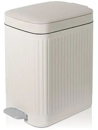 Small Bathroom Trash Can with Lid, 1.9 Gallon, Cream