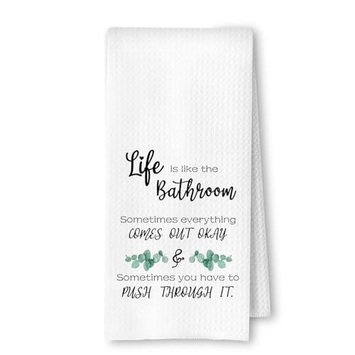 ArtisaEura Funny Bathroom Decor, Life is Like the Bathroom Decorative Hand Towels, Rustic Humor Theme Dish Towels, 16x24 Inch