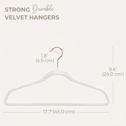 Image of Ginoya brothers Velvet Hangers,Non Slip Notched with Rose Gold Hook Coat /Suit Hangers,Space Saving 360 Degree Swivel Hook Clothes Hangers Wardrobe Hanger. (20, White)