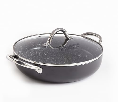 Durastone Cacerola poco profunda de 28 cm con tapa, apta para horno, compatible con todas las cocinas, antiadherente, para cocinar en familia en una olla