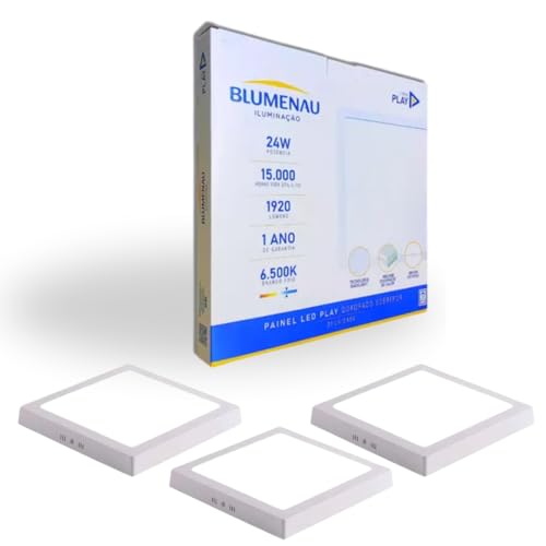 kit 3 Painel Led 24w Plafon Sobrepor Quadrado Play 6500k Bivolt