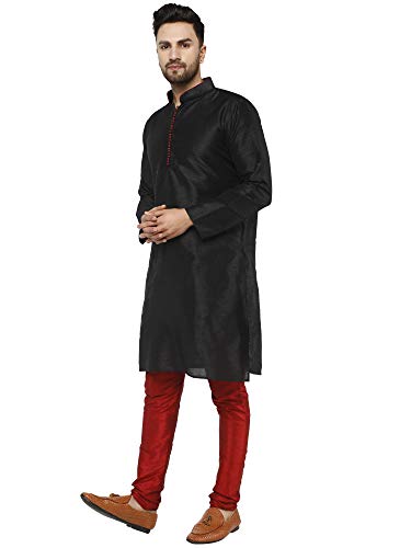 Image of SKAVIJ Men's Art Silk Self Design Kurta Pajama Mandarin Collar 2-Piece Ethnic Festive Dress