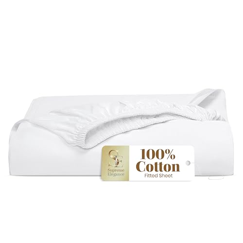Supreme Elegance 100% Cotton Full Size Fitted Bed Sheet Only, Arctic White