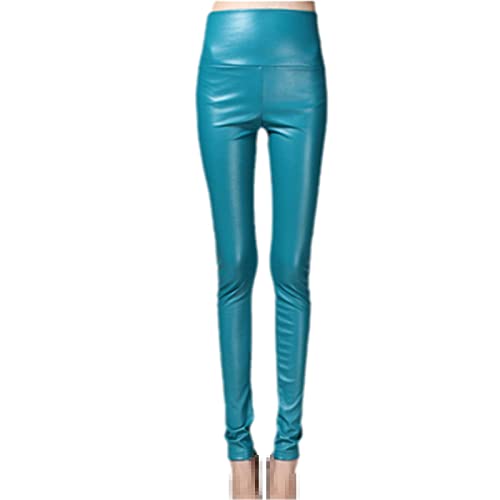 Pantalon d'hiver femme taille haute skinny cuir polaire bleu
