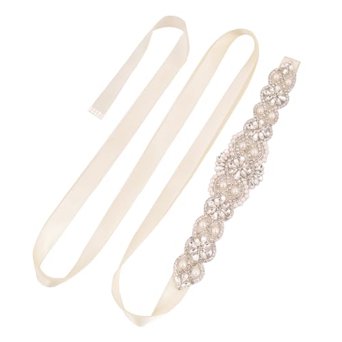 WEZTEZ Wedding Belt Pearl Sash with Ribbon Handmade Crystal Bridal Belt for Wedding Formal Evening Dress Accessories (S-ivory)