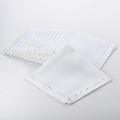 SARO LIFESTYLE Classic Hemstitch Cloth Napkins (Set of 12) - Elegant Everyday Dinner Napkins with Textured Fabric and Hemstitched Border for Dining Tables and Formal Entertaining, 22"x22", White