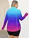 LOMON Women's Plus Size Long Sleeve Shirts Sun Protection 1/4 Zip Summer Quick Dry Hiking Shirts（Blue Gradient,4XL）