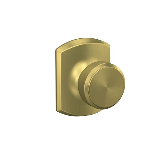 Image of SCHLAGE Bowery Hall /Closet Passage Door Knob, Satin Brass | Hall or closet door knob with no lock, Easy to install, Certified durability, Universal fit