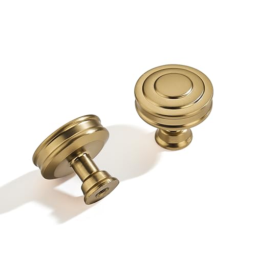 CABDM 10 Pack 1-1/4 Inch(32mm) Champagne Bronze Cabinet Knobs Solid Heavy Duty Satin Brass Round Cabinet Knobs Kitchen Cabinet Hardware for Cupboard Drawer Handles Dresser Pulls