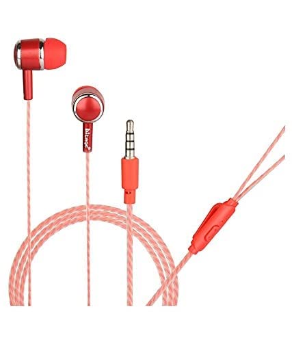 Hitage HPB-315 Earphones Headphones Earplugs Headset High Definition Sound Deep Extra Bass Wired Earphone with in-line Mic Wide Compatibility Tangle Free Cable (RED)