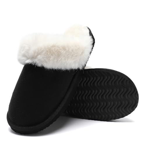 Waysoland Zapatillas de casa Mujer,Las Pantuflas a Cuadros de memoria difusa de las Damas se Deslizan en el Dormitorio Suela Antideslizante Zapatillas Esponjosas(Negro,38/39 EU)