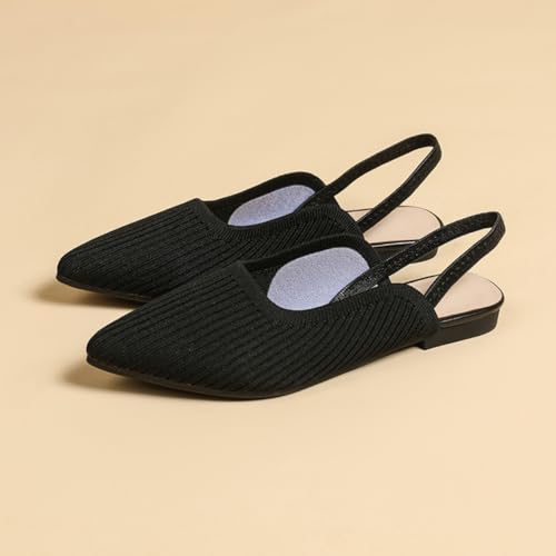 HROYL Slingback Flats for Women Pointed Toe Ballet Flats Shoes Women Dressy Comfortable Slip On Knit Flat Model XTZ-BT63