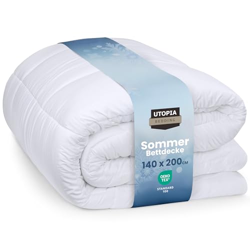 Utopia Bedding Bettdecke 140 x 200 cm leichte Bettdecke mit Polyesterfüllung für 4 Jahreszeiten Mikrofaser für 1 Person (weiß)