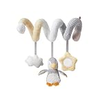 Nuby Soft Spiral Pram Toy – Interactive Wrap-Around Toy with Baby-Safe Mirror | Dangling Plush Toys | Suitable from Birth (Grey)
