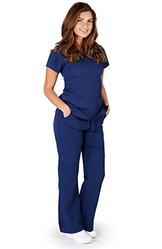 Ultra Soft Brand Scrubs - Premium Womens Junior Fit 3 Pocket Mock Wrap Scrub Set, Navy 37907-Medium