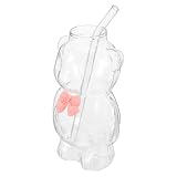 BESTOMZ Taza Estética Linda de Vidrio Forma de Oso y Pajita, Capacidad 330ml, Diseño Adorable y Duradero para Fiestas y Reuniones Navideñas