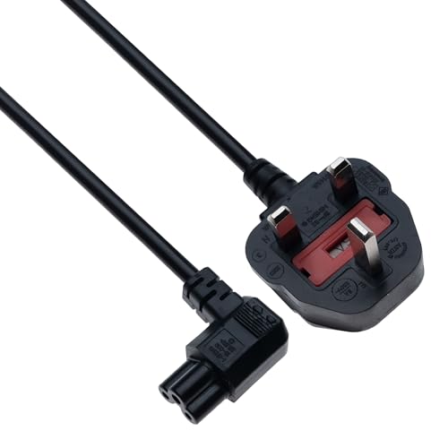 PC Power Mains Lead UK Plug Right Angled 3 Pin cloverleaf Laptop Charger cable, 2m IEC C5 Cord 5A Fuse Compatible with Computer Laptop Projector Power Adapter (Black)
