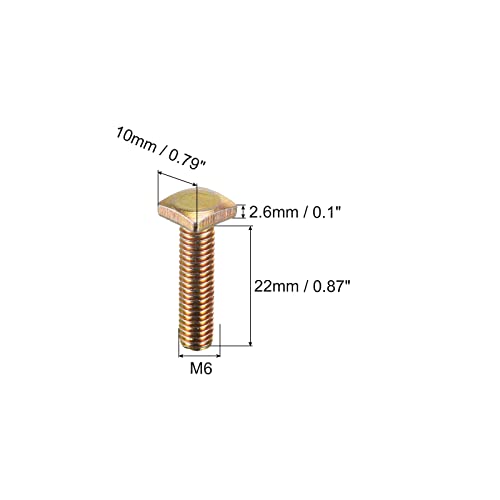 Image of uxcell Square Head Bolt, 20pcs M6x25mm Fully Thread Carbon Steel Grade 4.8 Square Machine Screws, Gold Tone