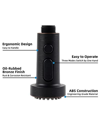 Hibbent Pull Down Kitchen Faucet Head Replacement, 3 Function Sink Faucet Sprayer Head Nozzle With 10 Adapters, Compatible With Moen, American Standard, Delta, Kohler Faucets,Oil Rubbed Bronze #TOP3