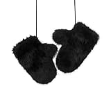 TINAYAUE Damen-Winterhandschuhe aus Kunstfell, einfarbig, winddicht, pelzig, Thermo-Fäustlinge mit Schnur, niedlich, dick, Plüsch, warm, mit Fleece gefüttert, Handschuhe zum Radfahren, Skifahren