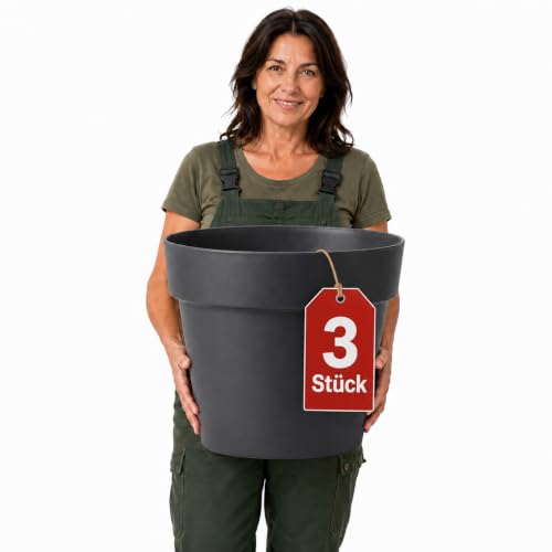 BigDean 3 Stück Blumentopf ca. ø 50 cm anthrazit Pflanzkübel groß außen