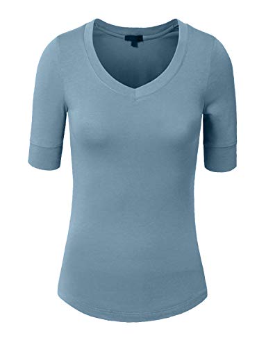NE PEOPLE Women's 3/4 Elbow Half Length Sleeve V-Neck line T-Shirt (S-3XL)