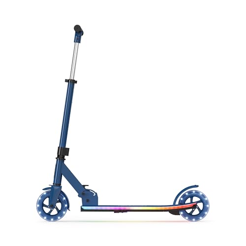 Jetson Highlight 2-Wheel Kick Scooter, Kinetic Lights on Deck and Wheels, 6 Inch Wheels, Rear Brake, Easy-Folding Mechanism, Ages 6+, Blue, JHGLT-BLU