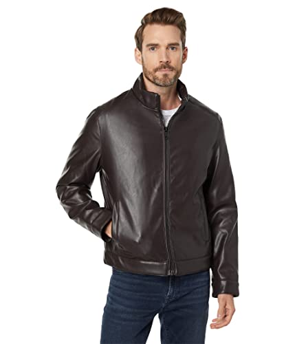Cole Haan Signature Men's Zip Front Faux Leather Moto Jacket, Dark