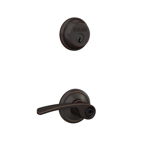 Schlage FB50 N V MER 716 Single Cylinder Deadbolt and Keyed Entry Merano Lever, Aged Bronze by SCHLAGE - Used condition - US$45.15