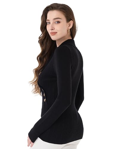 AmélieBoutik Women Slim Fit Sexy Casual Shawl Collar Faux Wrap Knit Long Sleeve Pullover Sweater2