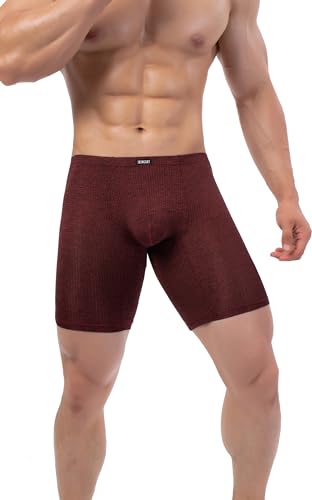 iKingsky Men's Breathable Long Leg Boxer Briefs Sexy Bulge Trunks No Ride Up Shorts Underwear Seamless Pouch Under Panties