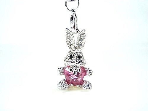 スワロフスキークリスタルうさぎストラップ・ピンク（ローズ）