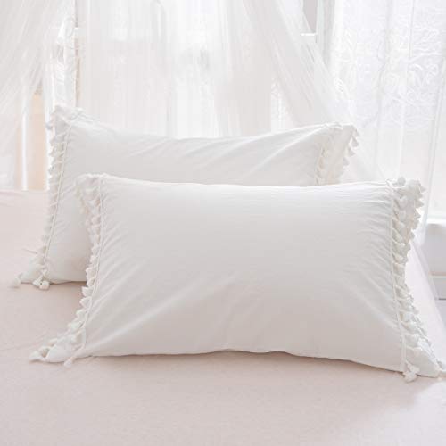Softta Duvet Cover Full 3 Pcs Bohemian Duvet Covers Tassel And Ruffle White Girls Bedding 100% Washed Cotton With Zipper Close & Corner Ties #TOP4