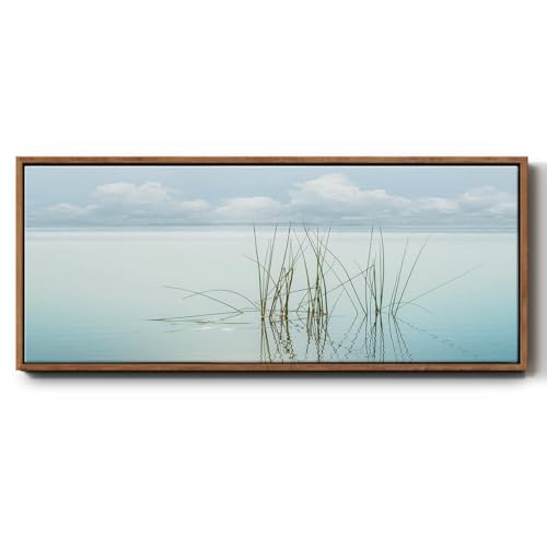 Renditions Gallery Floater Frame Wall Art Reeds Popping out of Water Abstract Nature Wall Hangings for Bedroom Lounge Lobby - 8"x20" Walnut Frame LT620
