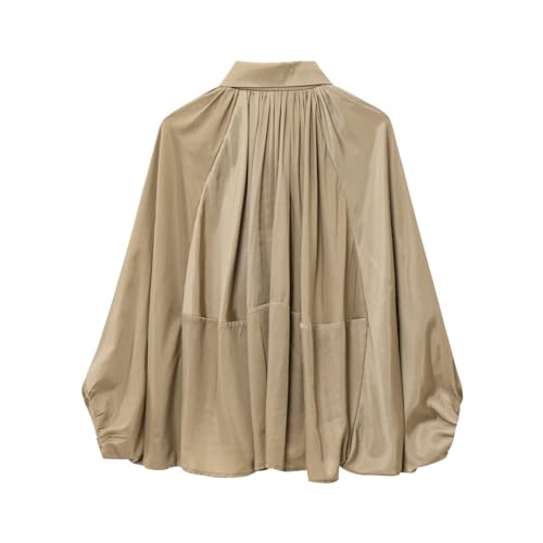 Women's Puffed Bomber Jacket Oversized Streetwear Casual Batwing Sleeve Lapel Collar Zip Front Pleated Shirts2