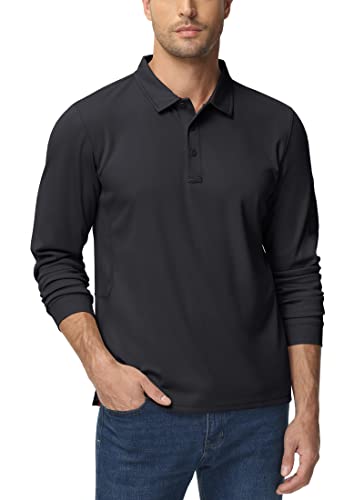 Tacvasen Men's Quick Dry Hiking Airsoft Long Sleeve Polo Shirt Top Black,Us L #TOP6