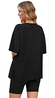 WIHOLL Womens Summer Lounge Sets 2 Piece 2026 Outfits Oversized V Neck Tops Gym Shorts Spring Casual Clothing Workout Airport Travel Cruise Clothes Black M — image 5