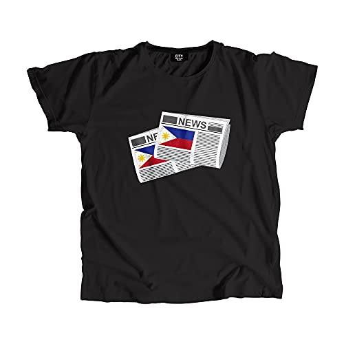 T-shirt Philippines Newspapers mixte en coton col rond imprimé style rétro