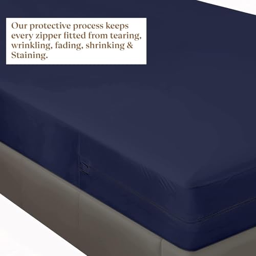 Image of Zippered Chain 75 inchx66 inchx8 inch Terry Cotton Waterproof Mattress Protector | Dust Mite Proof, Bed Bug Protection Mattress Cover for Queen Bed Size with 8 inch Drop Thick (75x66x8 inch,Navy Blue)
