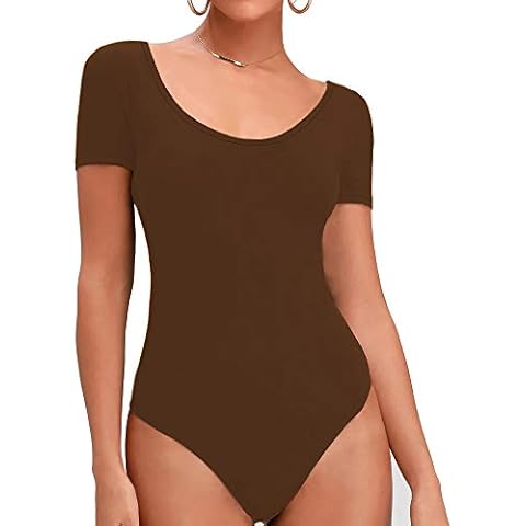 BelleLovin Women's Round Neck T Shirts Basic Bodysuits Jumpsuits - brown - Small Cover