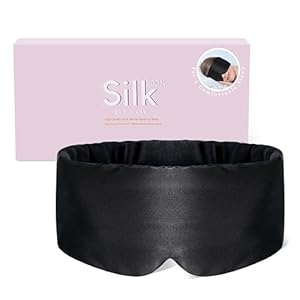 Adjustable Natural Silk Sleep Mask: 100% Mulberry Silk Sleeping Mask 6A Soft Organic Large Size Eye Masks for Sleeping Pressureless Eye Covers Nap Airplane Travel Essentials Gift (Black, 16Momme)