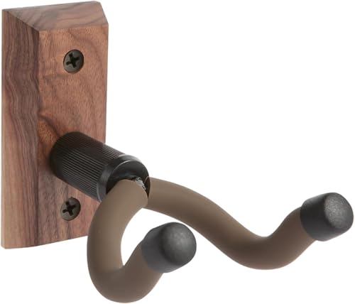 VEINTICO Guitar Wall Mount, Guitar Hangers Hooks Bracket Holders for Acoustic and Electric Guitars Bass Banjo Mandolin, Black Walnut Wood Base by (Brown)