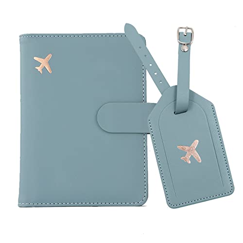 Melsbrinna Rfid Passport Holder for Travel women/Men Set Travel Suitcase Tag, Cute Passport Wallet Rfid Blocking Card Slots, Rfid Passport Cover/CaseTravel Wallet (Green1)