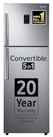 Samsung 301 L, 2 Star, Convertible 5-in-1 Digital Inverter, with Display Frost Free Double Door Refrigerator (RT34C4412SL/HL, Silver, Real Steel, 2023 Model)