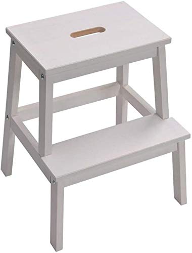 Taburete con peldaños de madera blanca con estructura plegable y uso multifuncional 2